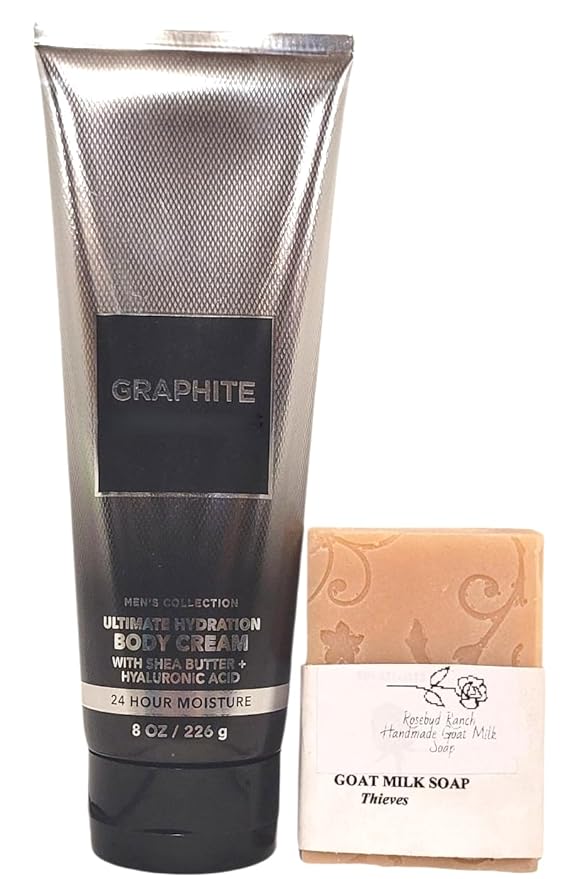 Bath and Body Graphite Gift Set for Men - Body Cream - Rosebud Ranch Goat Milk Soap Sample