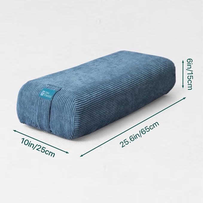 Yoga Bolster Pillow for Meditation and Support - Rectangular Foam Cushion with Removable Corduroy Cover, Machine Washable Suede-like Pillowcase & Convenient Carry Handles for Women Blue