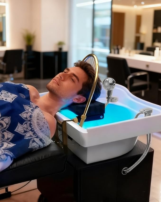 Artist hand Head Spa Bed, Hair Washing, Shampoo Massage Bed with Water Cycle Salon Equipment for Beauty Head Spa, Constant Temperature System (Silver)