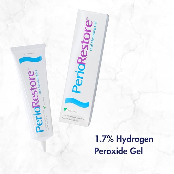 Perio Restore® Gel 3 Ounce Tube; 3 Pack. 1.7% Hydrogen Peroxide Oral Cleansing Treatment Gel. Includes Two (2) Trays for Ease of Application. Mint Flavor