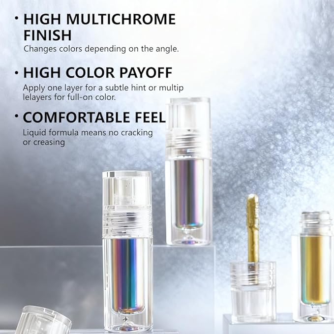 evpct Purple Gold Red Duochrome Chameleon Liquid Eyeshadow, Multichrome Metallic Glitter Liquid Eye Shadow Makeup for Women, Waterproof Color Shifting High Pigment Holographic Iridescent Eyeshadow