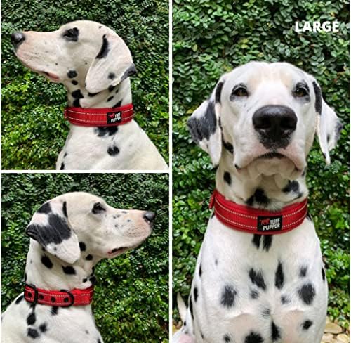 Tuff Pupper Ultra Comfort Padded Dog Collar | Thick Neoprene Padding | Ballistic Nylon Strap Dog Collar with Reflective Stitching | Durable Metal Buckle & Integrated ID Tag Holder | Waterproof Collars