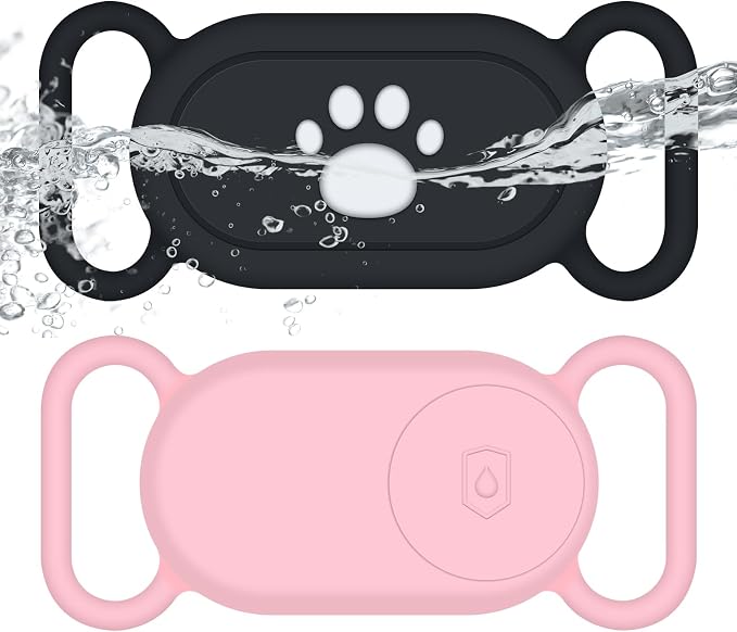 for Samsung Galaxy SmartTag2 Dog Collar Holder, 2 Pack Waterproof Anti-Lost Silicone Case for Galaxy Smart Tag 2 for Pet Dog Cat Collars (Black/Pink)