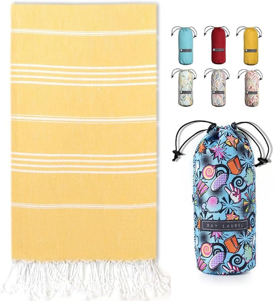 BAY LAUREL Turkish Beach Towel with Travel Bag 39 x 71 Quick Dry Sand Free Lightweight Large Oversized Towels Light