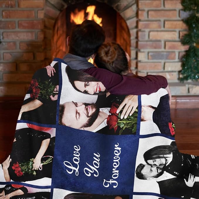 Ships Next Day, Custom Sherpa Fleece Blanket with Photos Text Soft Warm Custom Blanket Personalized Couples Gifts for Boyfriend Girlfriend Customized Picture Blanket Gifts for Christmas Valentines Day