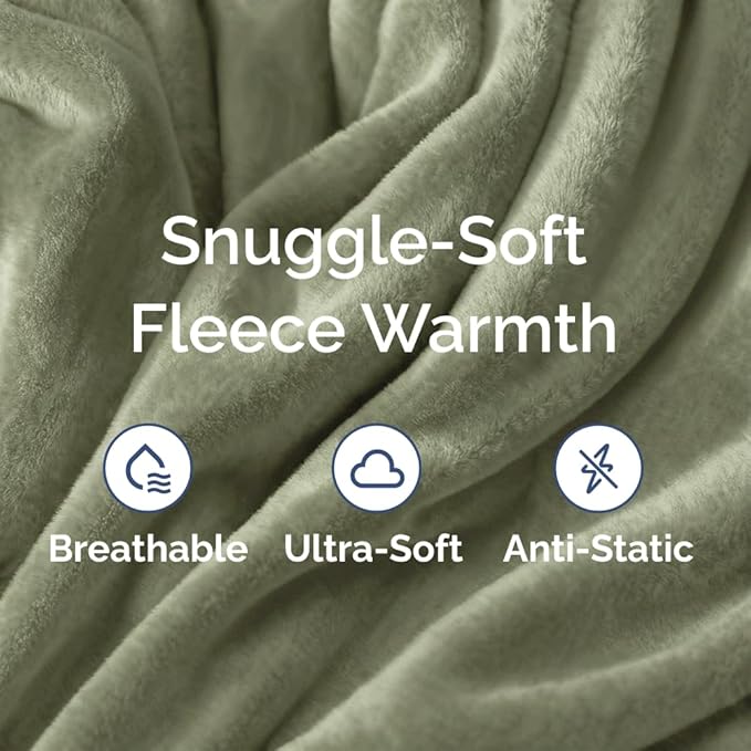 Fleece Blanket Twin Size - Ultra-Soft Warm Flannel Fleece Blanket - Olive | Soft, Warm, Outdoor Picnic Blanket for Camping, Travel, Lightweight, Cozy, Anti-Static, Home Decor Gifts for Men & Women