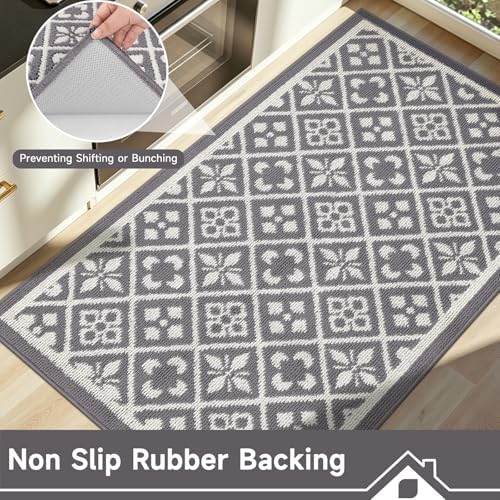 Ileading Indoor Door Mat 3x5ft Absorbent Dog Mats for Muddy Paws,Machine Washable Small Living Room Area Rug with Non-Slip Rubber Backing Low-Profile Inside Carpet for Hallway,Entryway,Kitchen(Grey)