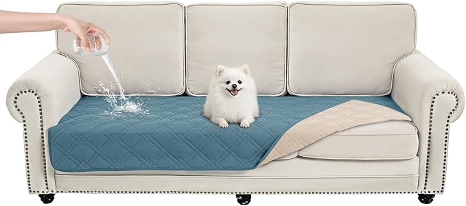 100% Waterproof Washable Dog Blanket，Gray Blue+Apricote 35"x71" | ,7-Layer Reversible Couch Covers for Dogs Met for Sofa Furniture Car Camping