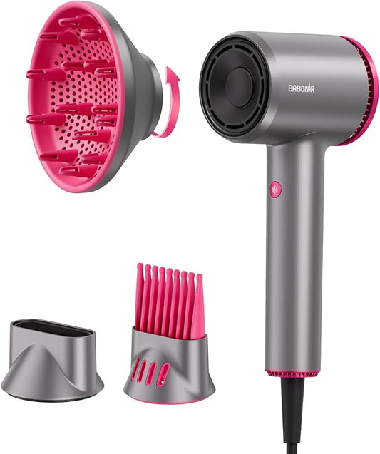 BABONIR High-Speed Hair Dryer 110,000 RPM, 1875W Ionic & Plasma Blow Dryer with Diffuser, Concentrator & Comb, 550 Million Ionic Hairdryer with Cool Shot, Low-Noise CompactPro Travel & Salon – Gray