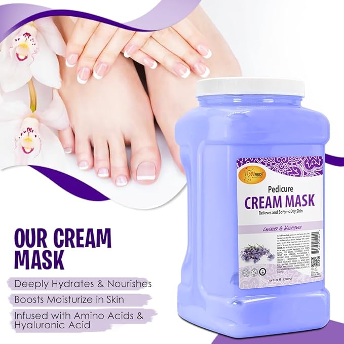SPA REDI - Body and Foot Cream Mask, Lavender and Wildflower, 128 Oz - Pedicure Massage for Tired Feet and Body, Hydrating, Fresh Skin - Infused with Hyaluronic Acid, Amino Acids, Panthenol