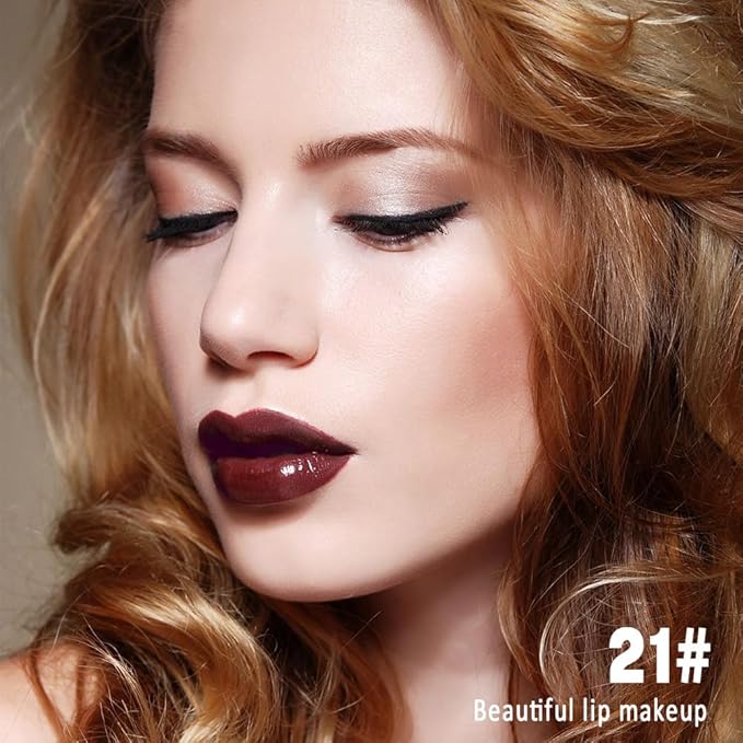 evpct Dark Brown Shiny Glossy Longwear No-Budge Liquid Lip Color Lipstick Makeup, Highly Pigmented Color Instant Shine, Waterproof Long Lasting Lipstick for Women, Lip Stain Gloss with Lip Liner Brush
