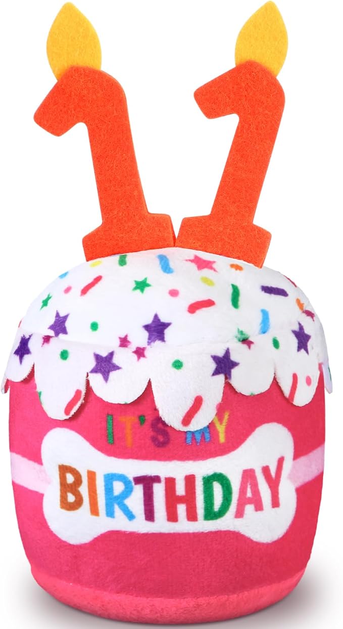 Dansydaisy Dog Birthday Cake Toy Squeaky Plush Gift,11th,Pink