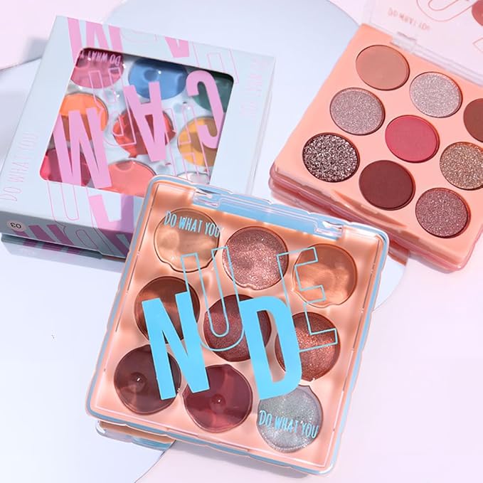 9-Color Neutral Eyeshadow Palette – Matte & Shimmer Combination, Soft Beige & Brown Tones, Long-Lasting, Waterproof, Blendable, Versatile Looks for Everyday, Work, and Date Makeup 01