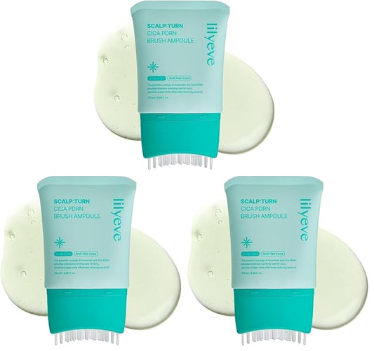 lilyeve SCALPTURN Cica PDRN Scalp Serum with Built-in Brush, PDRN to Strengthen Hair Roots, Itchy Scalp Relief, Dry Scalp Hydration - Korean Hair Care, 3.38 fl.oz (Pack of 3)