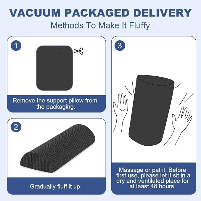 Half Moon Bolster Pillow with Straps, Knee Pillow for Back Sleeping, Under Knee Pillow for Sleeping, Relieves Pain in Legs and Knees, Machine Washable Cover, 24" X 10" X 4", Black