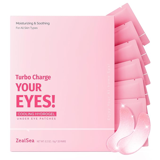 ZealSea Under Eye Patches for Puffy Eyes and Dark Circles, Collagen Under Eye Mask for Dark Circles and Puffiness, Travel Essentials, Eye Gel Pads for Spa Party, Self Care Gifts for Women, 20 Pairs