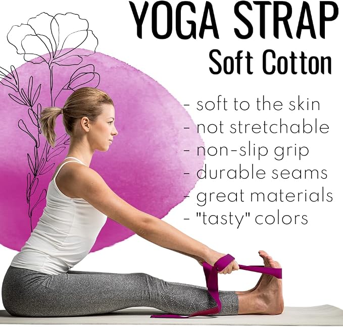 TECEUM Yoga Strap & Mat Strap – 2 IN 1 – Cotton – 6 ft 8 ft 10 ft (30+ colors) – Adjustable Non-Slip Belt for Yoga, Pilates, Stretching, Physical Therapy, Fitness & Home Workout – For Carrying Mats