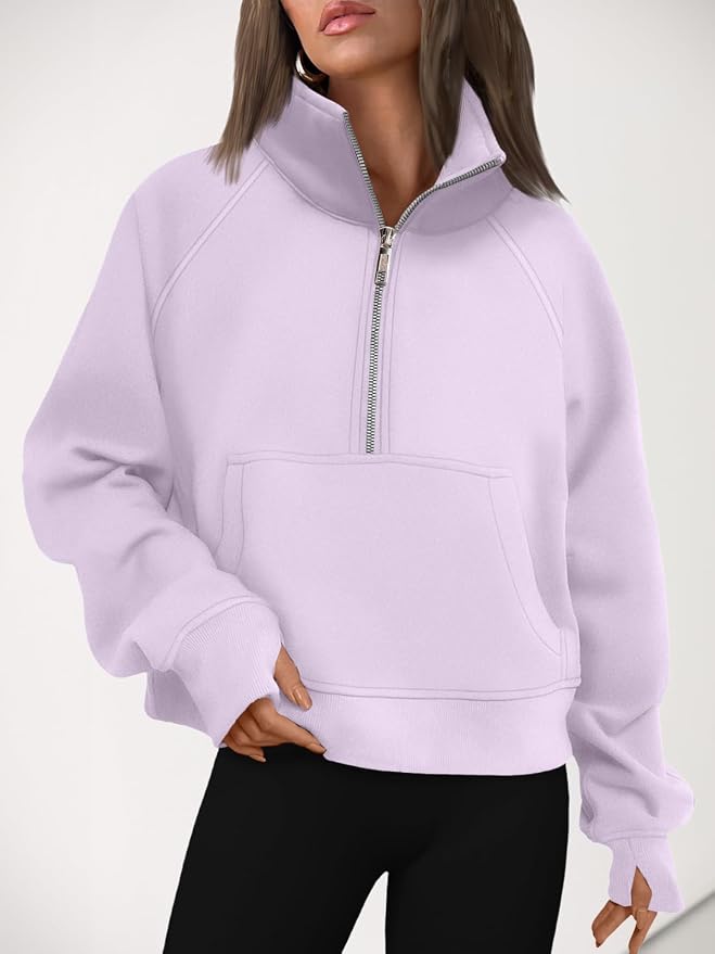 AUTOMET Womens Sweatshirts Half Zip Fleece Pullover Fall Outfits | Fall Fashion Clothes 2026,Cropped Sweatshirts,Cute Y2k Tops,Quarter Zipper Sweater,Winter Loungwear Outfits