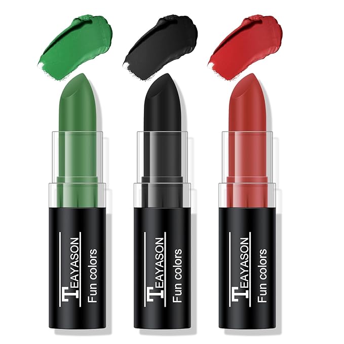 3 Colors Red Black Green Body Paint Sticks, Eye Black Baseball Sticks for Baseball/Football/Halloween/Costume Parties Accessories Vampire/Witch/Clown Makeup Face & Body Paint