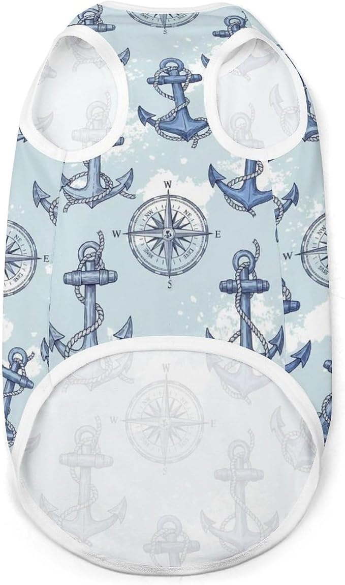 Cat Shirt Dog Cute Clothes Breathable Beach Seaside Puppy Shirt Sweatshirt Anchor Nautical Compass