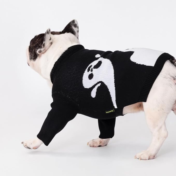 Fitwarm Halloween Ghost Dog Sweater, Funny Costumes for Dogs, Pet Apparel, Black, White, Small