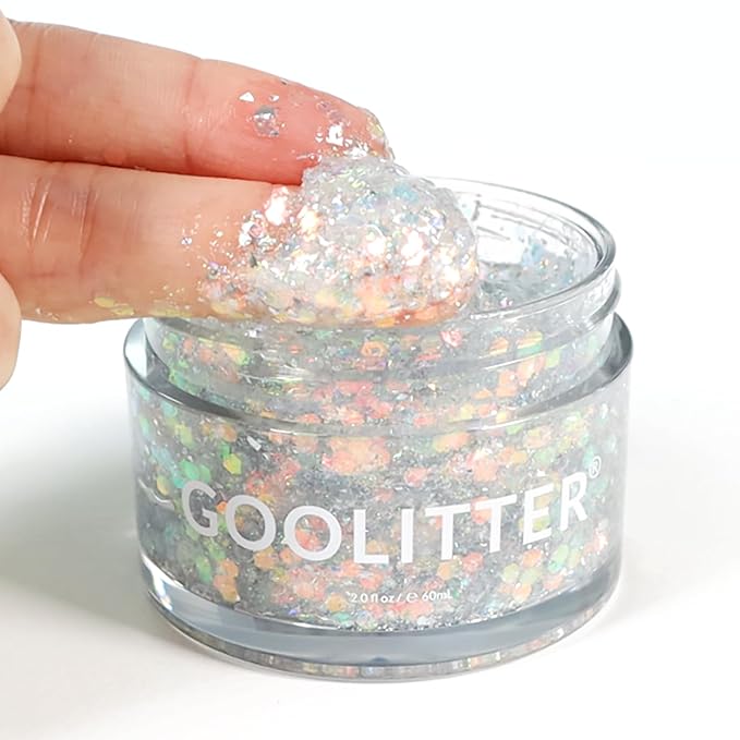 Face, Body & Hair Holographic Clear White Glitter Gel [Snowy Cloud] 2oz (60mL) | Chunky | K-Beauty | Halloween, Festival, EDM, Rave, Party, Concert, Costume Makeup| Vegan, Cruelty Free