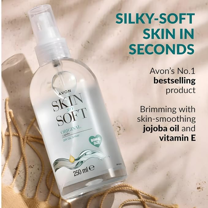 AVON SKIN SO SOFT Original Jojoba Dry Oil Spray 8.45 Fl oz – |Moisturizing Body Oil with Vitamin E | After Shower Body Oil, 250ML