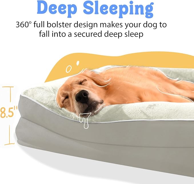 Jumbo Orthopedic Waterproof Dog Bed Pet Sofa for Giant Dogs | Extra Thick Egg Crate Foam, 4-Sided Bolster Support, Waterproof Liner, Non-Slip Bottom, Machine Washable Cover, 53 x 42 Inch