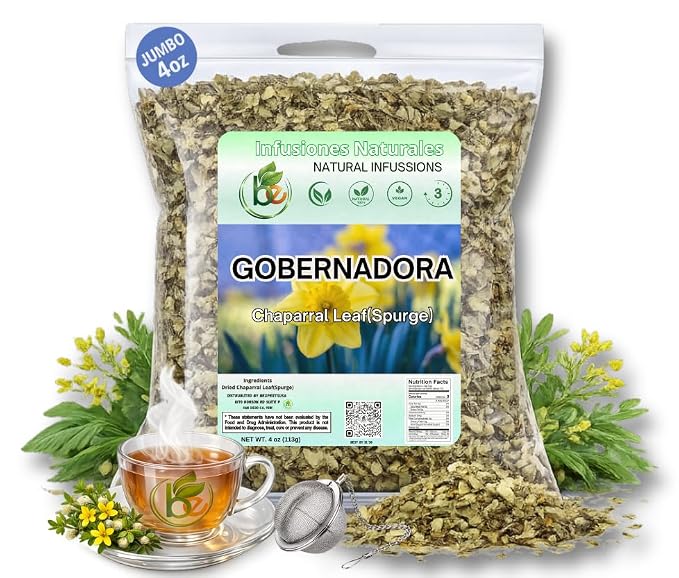 Gobernadora Tea (Chaparral Leaf) 4 oz with Stainless Steel Tea Infuser – 100% Natural Larrea tridentata – Traditional Desert Herb for Wellness – Wildcrafted, Caffeine-Free, Vegan – Authentic by BEXPERTSUSA