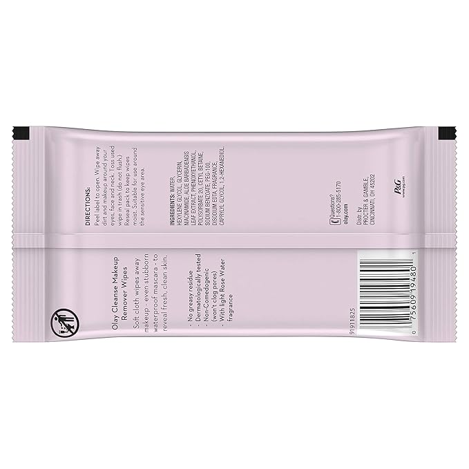 Olay Cleanse Makeup Remover, Rose Water, 25 Wipes