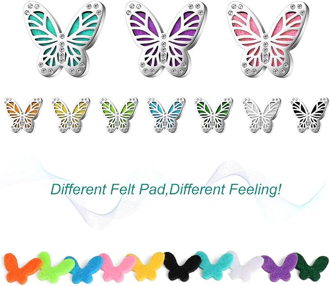 Maromalife Essential Oil Diffuser Necklace Butterfly Zircon Stainless Steel Aromatherapy Pendant Locket with Adjustable Chain and 10 PCS Felt Pads Mothers Day Christmas Birthday Gift for Women
