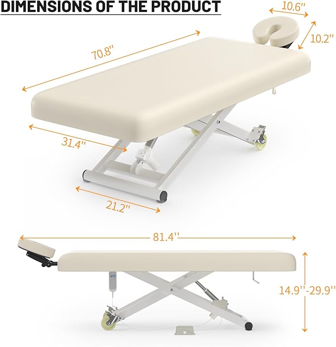 Electric Massage Table Bed - Facial Spa Treatment Table, Esthetician Bed with Wheel, Hand & Foot Pedal Dual Control Adjustable Height 440lbs, Professional Salon & Beauty Spa Use (Beige)