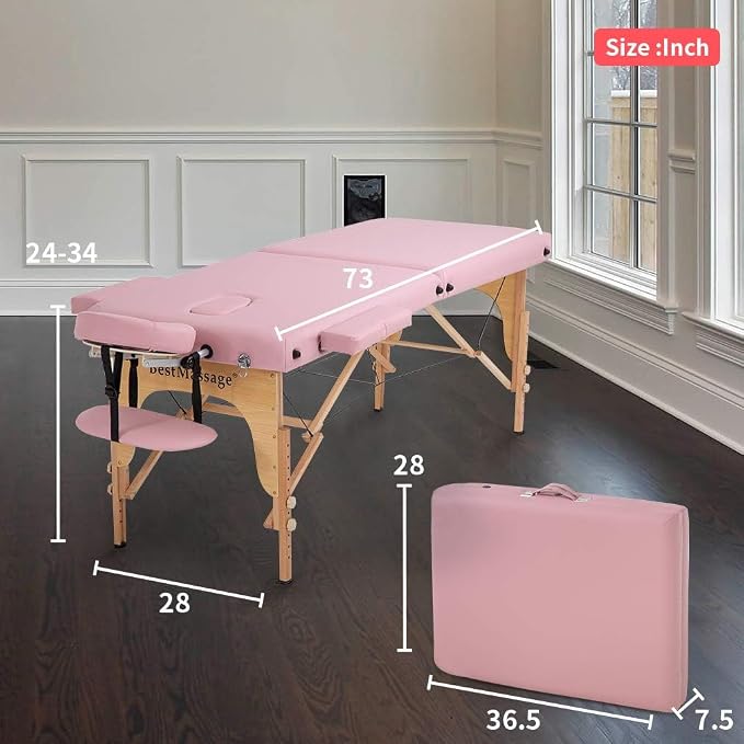 BestMassage Massage Bed Portable Massage Table 2 Folding Lash Bed Height Adjustable 28 Inch Wide Spa Table PU Leather with Non-Woven Bag for Spa Footmassage Facial CareSpa Tattoo