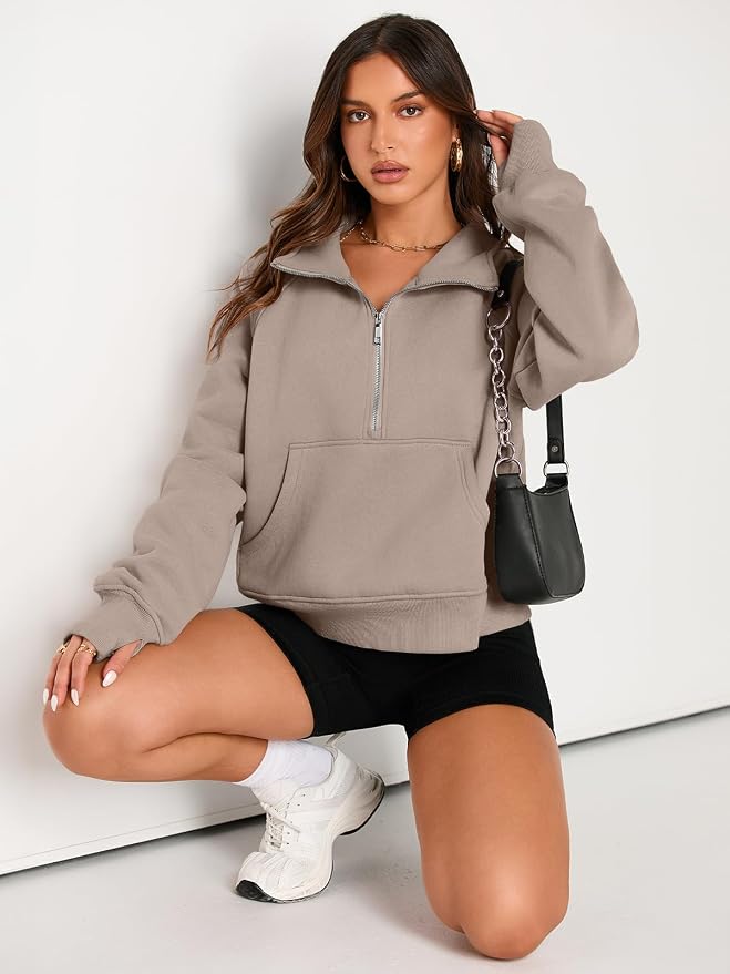 AUTOMET Womens Sweatshirts Half Zip Fleece Pullover Fall Outfits | Fall Fashion Clothes 2026,Cropped Sweatshirts,Cute Y2k Tops,Quarter Zipper Sweater,Winter Loungwear Outfits