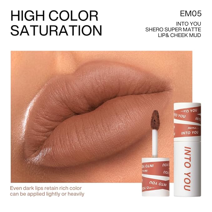 INTO YOU Matte Nude Lipstick for Women, Waterproof Liquid Lipstick Long Lasting Makeup with Lightweight Mud Texture, Dual-use for Lips and Cheek & Highly Pigmented(EM05)