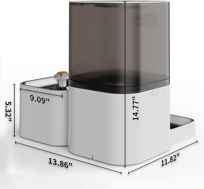 DOEL 5G&2.4G WiFi Automatic Cat Feeder and Water Fountain, 6L/24 Cups Timed Dry Food Dispenser for 2.5 Weeks, with APP Remote Control, Voice, for Small Medium Dog Puppy Kitten (White)
