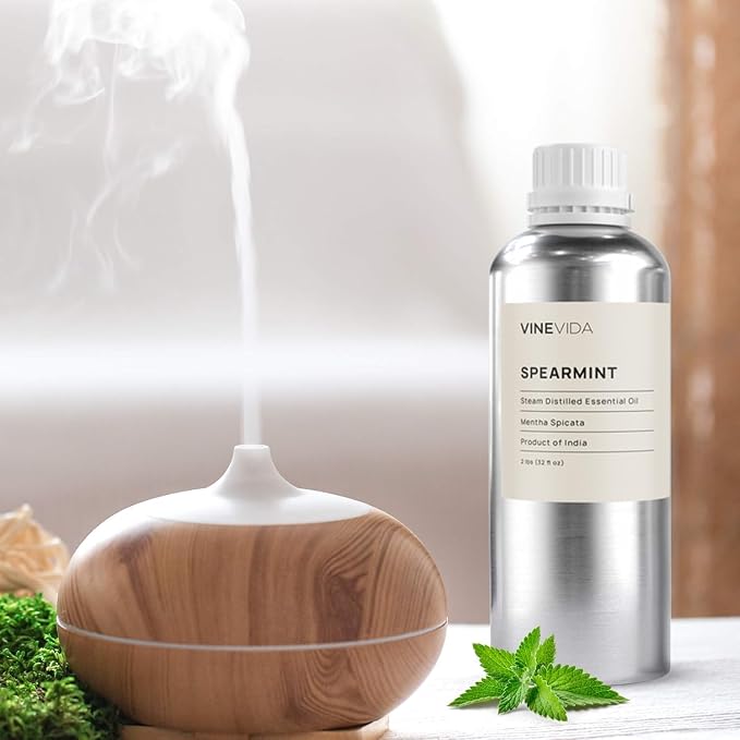 VINEVIDA Spearmint Essential Oil 32 oz - Undiluted Spearmint Oil 32 oz - Spearmint Candle Oil Scent - DIY Candle Scents for Candlemaking - Bulk Essential Oil for Soap Making