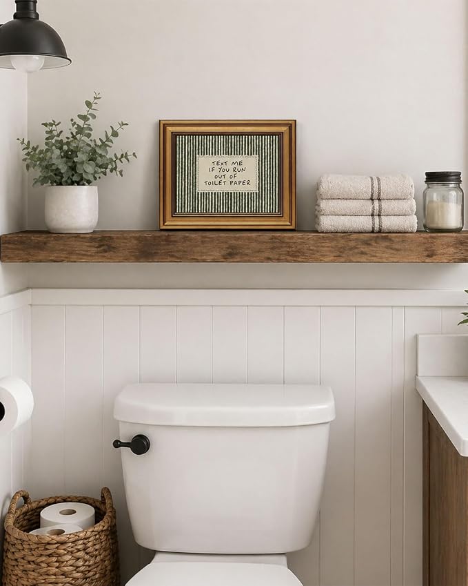 Gold Framed Wall Art, Funny Bathroom Canvas Prints, Text Me If You Run Out Of Toilet Paper Picture Wall Decor, Striped Humorous Decor for Bathroom Toilet Restroom 12x16 inch