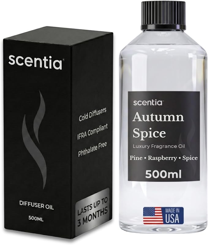 Scentia Autumn Spice Essential Oil – 500 ml Fall Blend with Pumpkin Spice Notes | Diffuser Oil for Home, Halloween & Thanksgiving Décor | Aromatherapy, Candle & Soap Making