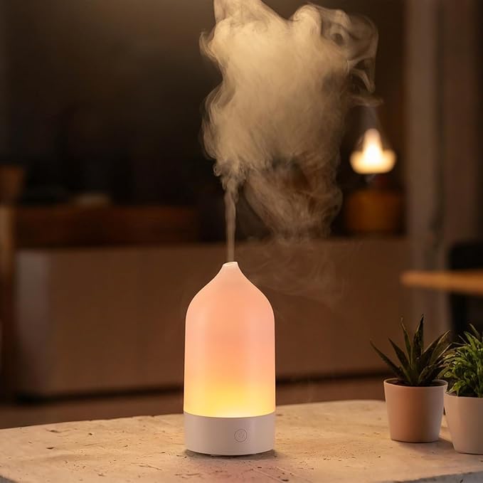 Aroma Diffuser 120ml, Ultrasonic Aromatherapy Humidifier with 7-Color Gradient LED Night Light, Silent Mist Maker for Home, Bedroom, Office, Desk, Simple 3-in-1 Design (White)
