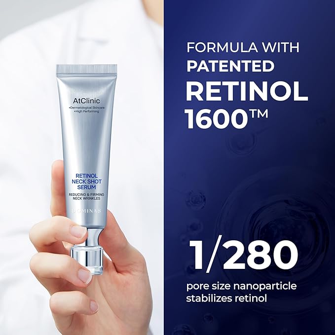DOMINAS AtClinic Retinol Neck Shot Serum - Neck Pigmentation & Wrinkle Treatment with Retinol, 5 Peptides & Vitamin C, Sagging Skin, Firming & Lifting, Korean Skincare, 1.01 fl oz