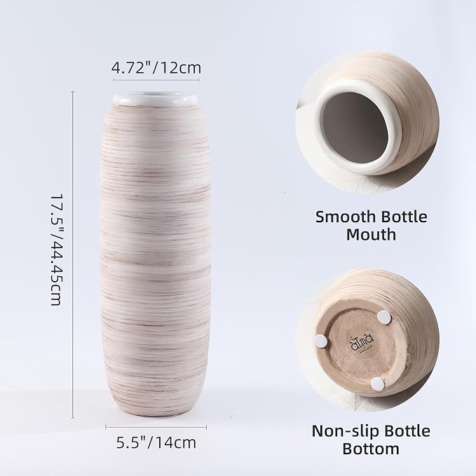 ALMA White Tall Vase for Floor, 18'' Extra Large Vase for Pampas Grass | Big Ceramic Vase for Dried Flower, Rustic Decorative Vases for Home Decor, Living Room, Mantel, Entry, Holiday & Wedding Gift