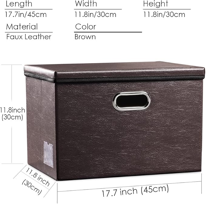 Large Foldable Storage Bins with Lids [3-Pack] Leather Fabric Collapsible Storage Boxes Organizer Containers Baskets Cube with Cover for Home Bedroom Closet Office Brown(17.7x11.8x11.8)