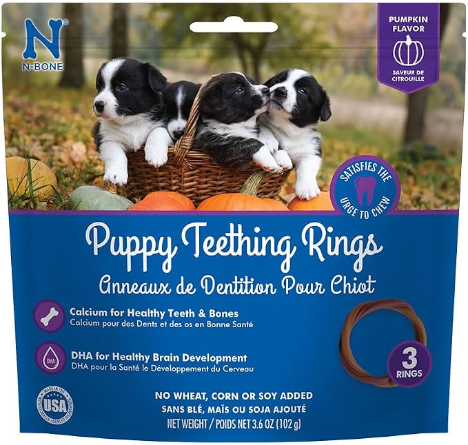 N-Bone Puppy Teething Rings, Pumpkin Flavor, Natural Puppy Teething Chews & Chew Treats, Helps Soothe Teething Gums, Calcium Enriched, 3 Rings