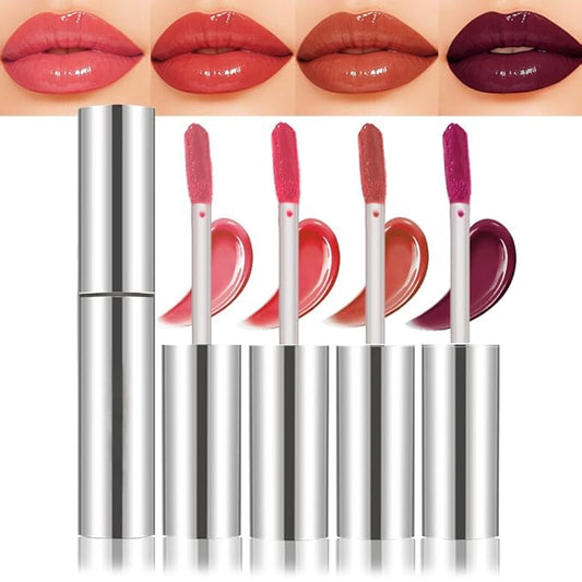 4Pcs Full-On Plumping Liquid Lip Gloss, Hydrating Lip Plumper Lip Blam Lipstick, High-Shine Tinted Formula for Fuller, Nourishes, Moisturizes & Softens Lips, Cruelty-Free (01+02+03+04)