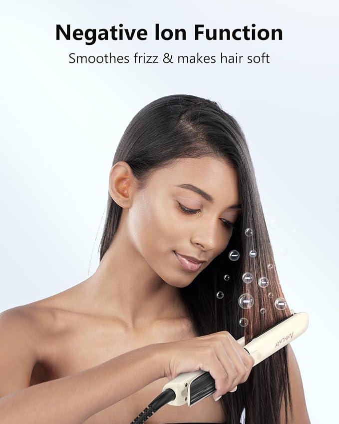 Annlary Hair Straightener 1 Inch Flat Iron and Curler 2 in 1 Titanium Ceramic Ionic Dual Voltage Straightener with Heat-Resistant Silicone, for Less Frizz, Shinier & Smoother