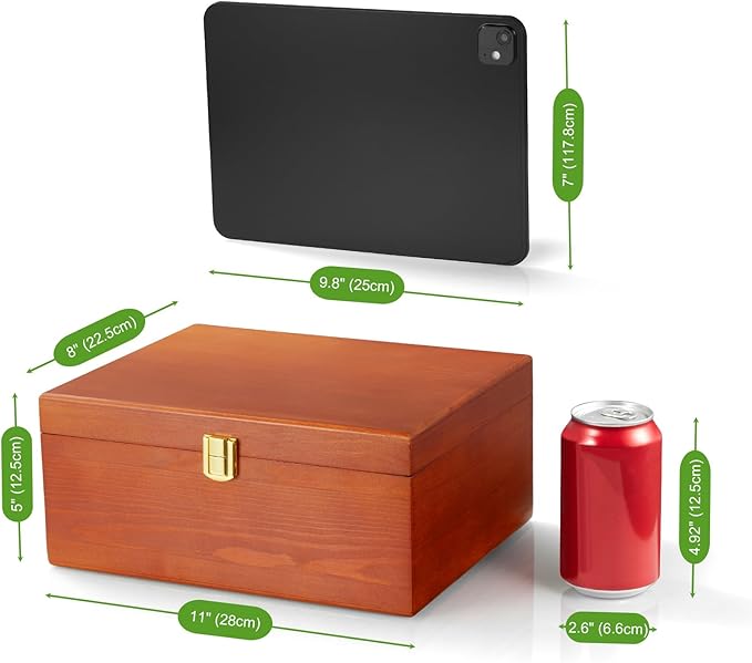 DRASTAR Wooden Keepsake Box, Large Storage Box with a Hinged Lid, Memory treasure box for Crafts and Photo Storage
