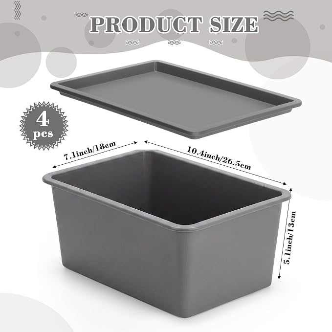 4 Pcs Storage Bins with Lids Plastic Stackable Containers for Classroom Room Organizing Shelves Christmas Ornament Box Baskets(Gray,Large)