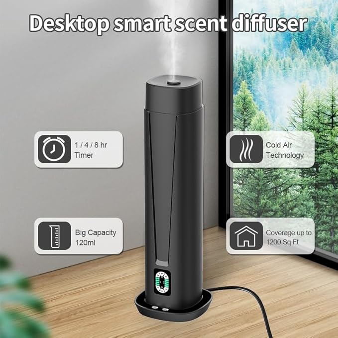 Waterless Scent Diffuser – 1200 Sq Ft Coverage, Essential Oil Diffuser with Remote Control, Quiet Aromatherapy Diffuser with LED Light & Timer, Scent Air Machine for Home, Office, Hotel
