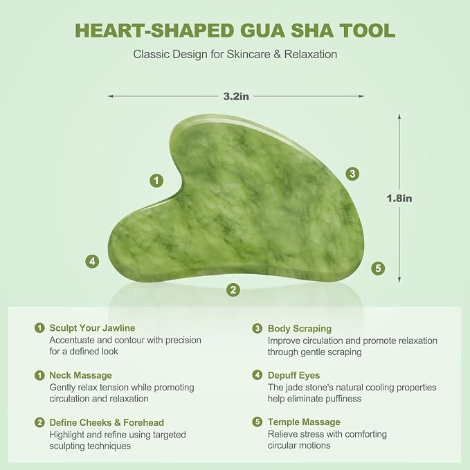 3 PCS Jade Stone Gua Sha Set Face Massager, Body Gua Sha Tool, Jade Gua Sha Facial Tools, Large Guasha Tool For Body, Face, Anti Cellulite, Lymphatic Drainage, Muscle Scraper, Valentine's Day Gifts